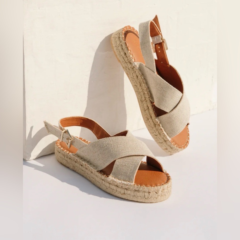 Alohas Platform Espadrille Sandals | Tan Criss-Cross Canvas | Size 39